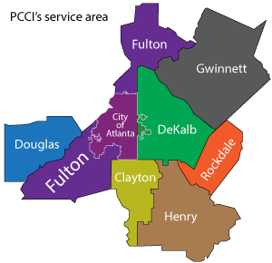 ServiceArea300 Color-coded map of PCCI's service area by county
